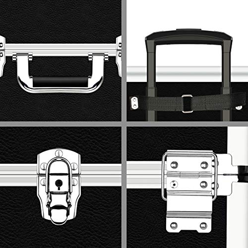 OUDMAY Makeup Train Case 4 in 1 Professional Cosmetics Rolling Organizer Aluminum Frame and Folding Trays - Image 5