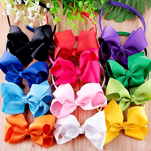 SIQUK 12 Pieces Headbands with Ribbon Bow for Girls, Hair Bow Boutique Grosgrain Headbands, 12 Colors - Image 5