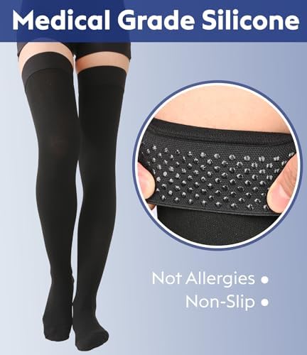 Thigh High Compression Stockings Closed Toe for Men & Women, Opaque, KEKING 15-20mmHg Graduated Compression Leg Support Hose with Silicone Band - Swelling, Varicose Veins, Edema, DVT, Black X-Large - Image 2