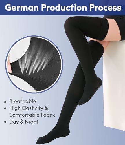 Thigh High Compression Stockings Closed Toe for Men & Women, Opaque, KEKING 15-20mmHg Graduated Compression Leg Support Hose with Silicone Band - Swelling, Varicose Veins, Edema, DVT, Black X-Large - Image 3