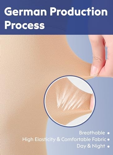 Thigh High Compression Stockings Closed Toe for Men & Women, Opaque, KEKING 15-20mmHg Graduated Compression Leg Support Hose with Silicone Band - Swelling, Varicose Veins, Edema, DVT, Beige Large - Image 3