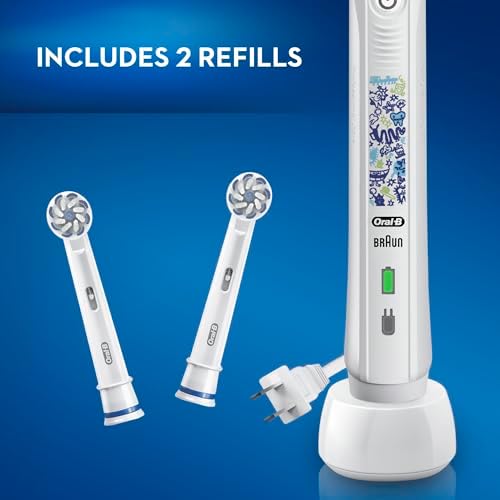 Oral-B Kids Electric Toothbrush with Coaching Pressure Sensor and Timer, Rechargeable Toothbrush with Brush Heads, Galaxy - Image 3