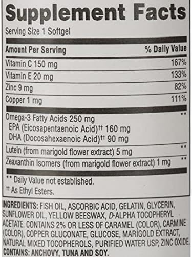 Equate Vision Formula 50+ Lutein, Zeaxanthin & Omega-3, 300 Softgels - Image 3