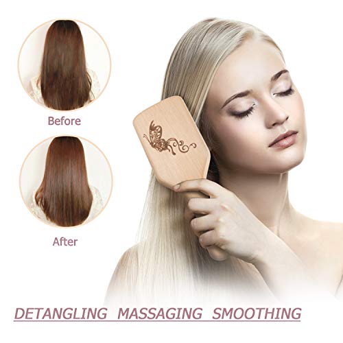 Boar Bristle Hair Brush and Comb Set for Women Men Kids, Best Natural Wooden Paddle Hairbrush and Small Travel Styling Brush for Wet or Dry Hair Detangling Smoothing Massaging - Image 2