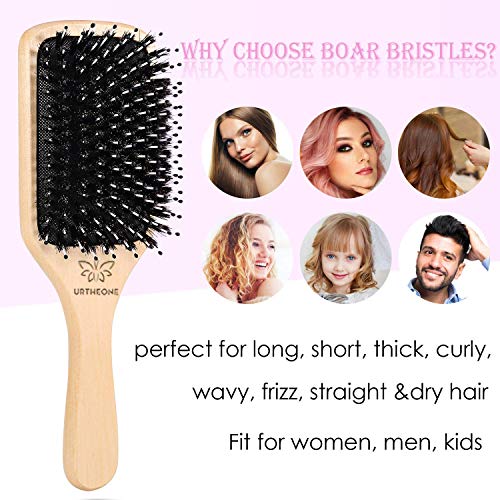 Boar Bristle Hair Brush and Comb Set for Women Men Kids, Best Natural Wooden Paddle Hairbrush and Small Travel Styling Brush for Wet or Dry Hair Detangling Smoothing Massaging - Image 3