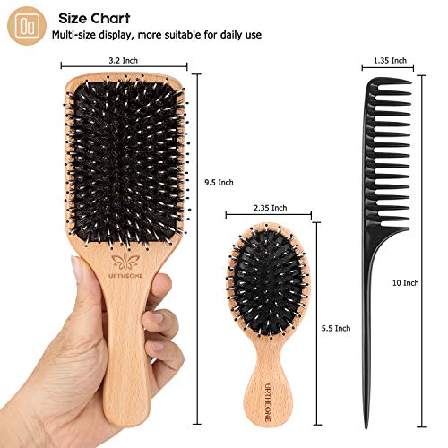 Boar Bristle Hair Brush and Comb Set for Women Men Kids, Best Natural Wooden Paddle Hairbrush and Small Travel Styling Brush for Wet or Dry Hair Detangling Smoothing Massaging - Image 6