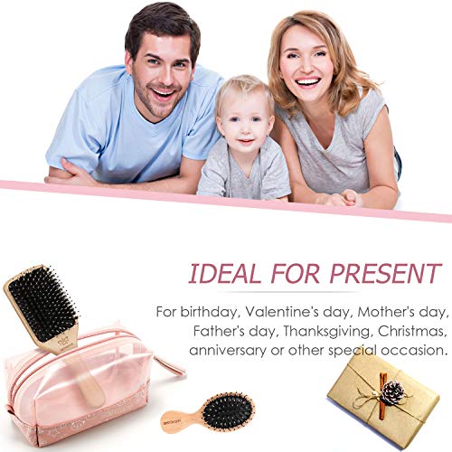 Boar Bristle Hair Brush and Comb Set for Women Men Kids, Best Natural Wooden Paddle Hairbrush and Small Travel Styling Brush for Wet or Dry Hair Detangling Smoothing Massaging - Image 7