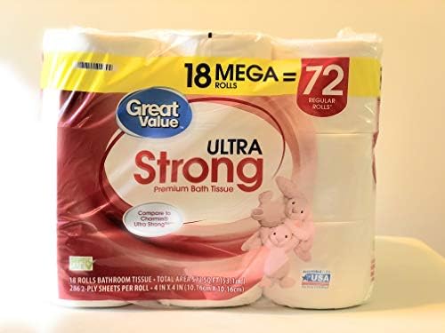 Great Value Ultra Strong Premium Bath Tissue, 18 Mega Rolls, 3-Ply, White