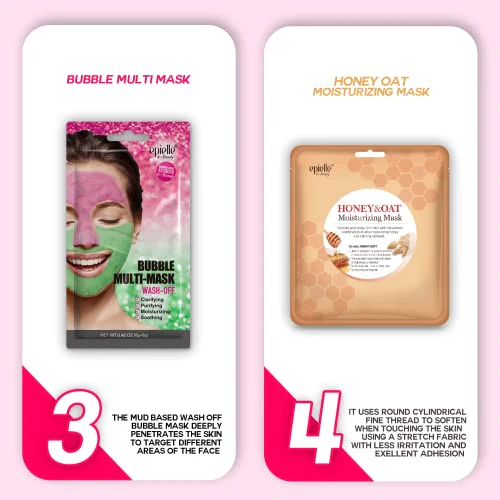 Epielle All In One Kit, cleansing, facial sheet mask, peel off, Fun facial mask Kit, Moisturizing Facial Skincare for Sensitive Skin & Acne | Spa Day Party, Mothers Day Gifts - Image 6