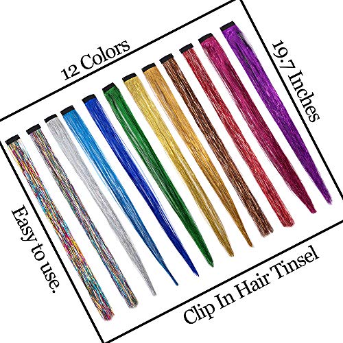 19.7 Inch Clip In Hair Fairy Tinsel Kit Clips Clip On Glitter Hair Tinsel Extensions 12 Colors - Image 5