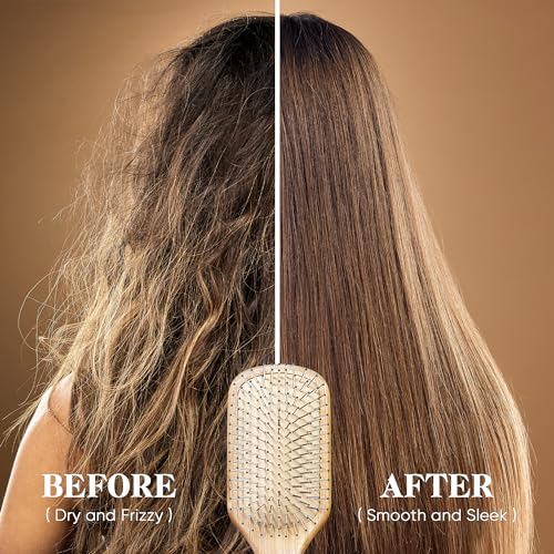 BFWood Bamboo Hair Brush with Steel Bristles, Help Hair Growth and Massaging Scalp - Image 5