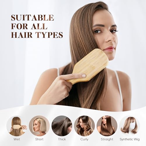 BFWood Bamboo Hair Brush with Steel Bristles, Help Hair Growth and Massaging Scalp - Image 6