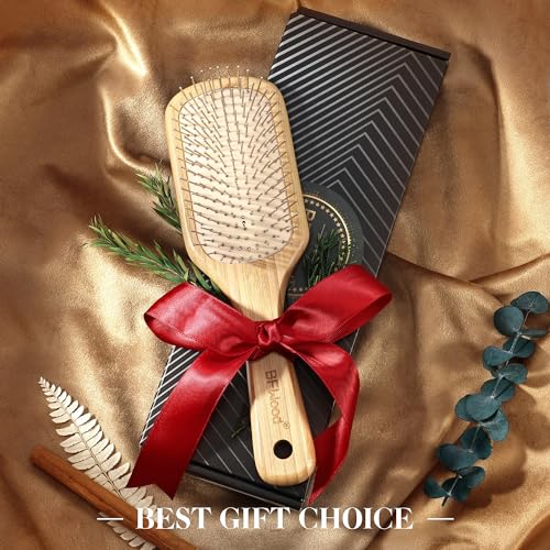 BFWood Bamboo Hair Brush with Steel Bristles, Help Hair Growth and Massaging Scalp - Image 7