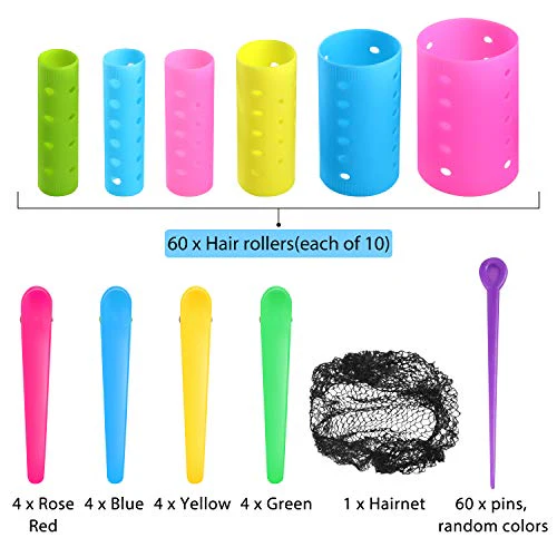 141 Pieces Hair Rollers Set Include 60 Plastic Hair Rollers (Multicolor,6 Size) - Image 3