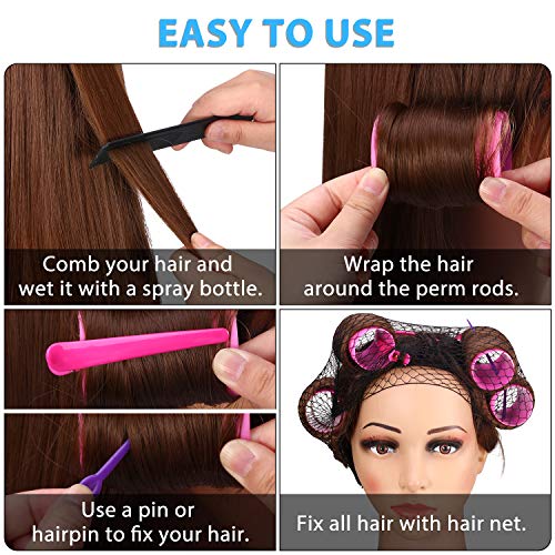 141 Pieces Hair Rollers Set Include 60 Plastic Hair Rollers (Multicolor,6 Size) - Image 4