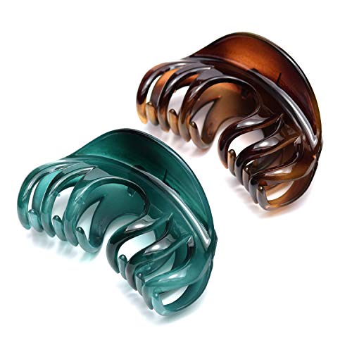 Hair Claw for Women, 4 Inch Pretty Hair Clip, Hair Grip for Thick Hair, Coffee and Niagara blue