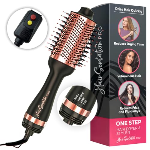 Hair Dryer Brush, 4 in 1 Styling Tools with ION Generator and Ceramic Coating for Fast Drying, Perfect One Step Hair Dryer and Volumizer for All Hair Types, Rose Gold Volumizer