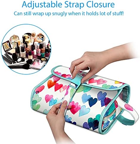 Fintie Portable Toiletry Cosmetic Travel Bag, Large Water Resistant Hanging Makeup Organizer Storage Pouch Case for Women Girls (Raining Hearts) - Image 3
