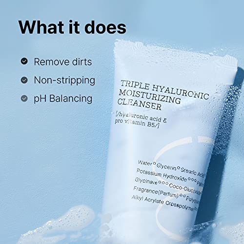 COSRX Hydrium Triple Hyaluronic Moisturizing Cleanser 5.07 fl.oz / 150ml | Daily Cleanser for Dry Skin with Hyaluronic Acid & Vitamin B | Animal Testing Free, Paraben Free, Korean Skin Care - Image 3