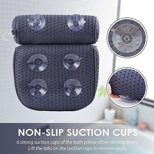 AEROiVi Bathtub Pillow Headrest Bath Pillows for Tub Neck and Back Support with Non Slip Suction Cups Spa Bath Cushion Dark Blue - Image 3