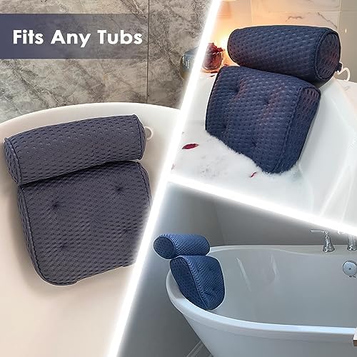 AEROiVi Bathtub Pillow Headrest Bath Pillows for Tub Neck and Back Support with Non Slip Suction Cups Spa Bath Cushion Dark Blue - Image 7
