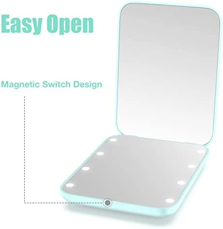 wobsion Small Mirror with Lights,LED Compact Makeup Mirror,1x/3x Mini Travel Mirror with Magnification,Portable Hand Held Mirror for Purse,Pocket,Gifts for Girls,Cyan - Image 6