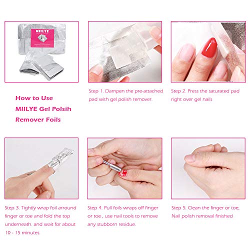 MIILYE Nail Polish Remover Foil Wraps for Acrylic/Dip Powder/UV/Gel/Polish Varnish Soak-off Removal, with Pre-attached Lint Free Pad (300x Nail Gel Polish Remover Wraps) - Image 7