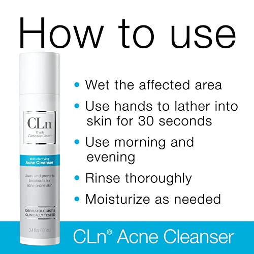 CLn® Acne Cleanser-Facial Cleanser with 0.5% Salicylic Acid to Eliminate Blackheads & Breakouts, Oil-Free & Fragrance-Free, 3.4 fl. oz. - Image 2