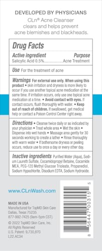 CLn® Acne Cleanser-Facial Cleanser with 0.5% Salicylic Acid to Eliminate Blackheads & Breakouts, Oil-Free & Fragrance-Free, 3.4 fl. oz. - Image 3