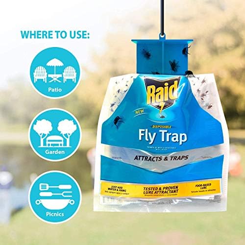 Raid Disposable Fly Trap 6-Pack, Hanging Fly Trap Outdoor Home, Bug Catcher and Flying Insect Trap with Premium Bait, Fly Traps for Backyard, Camping, & More - Image 3