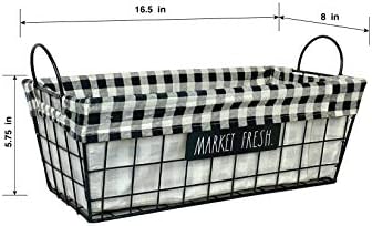 Rae Dunn ‘Market Fresh’ Metal Lined Basket - Rustic, Farmhouse, Vintage Style with Wire and Fabric - Storage Organizer for Kitchen, Pantry, Laundry Room, Closet, Nursery, Office - Cute Home Décor - Image 2