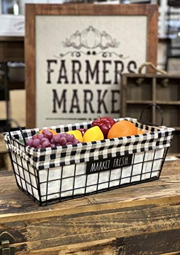 Rae Dunn ‘Market Fresh’ Metal Lined Basket - Rustic, Farmhouse, Vintage Style with Wire and Fabric - Storage Organizer for Kitchen, Pantry, Laundry Room, Closet, Nursery, Office - Cute Home Décor - Image 3