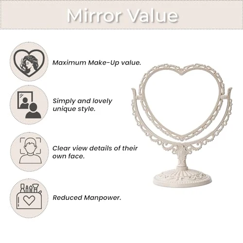 XPXKJ 7 Inch Vintage Heart Mirror - Elegant Desk Makeup Mirror with Double Sided 360 Degree Rotation Vanity Mirror for Coquette Room Decor (Beige 1pcs) - Image 4
