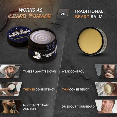 Bossman Hair & Beard Pomade - All Day Hold, Control and Moisturizing Hair, Beard and Moustache Styling Product - Natural Strong Hold Pomade - Made in USA (Royal Oud Scent) - Image 2