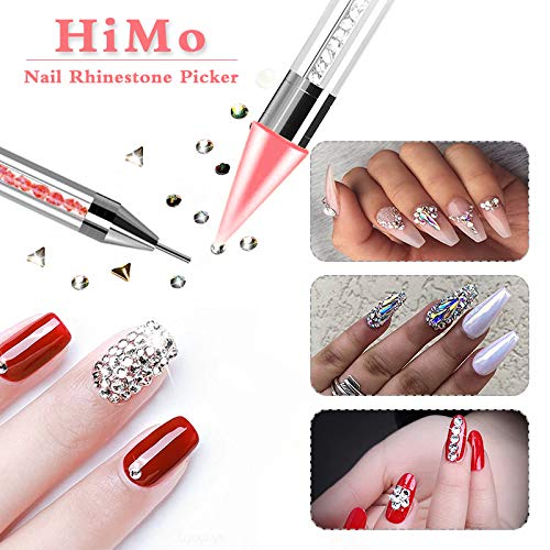 2 Pieces Nail Rhinestone Picker Dual-Ended DIY Nail Art Dotting Tool Wax Pen Acrylic Handle with Extra 2 Wax Head & Storage Case, for Crystal AB Rhinestones, Nail Art, Diamond Painting - Image 2