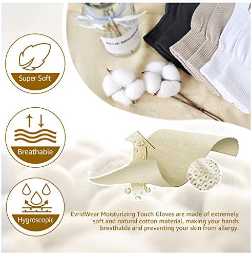 Evridwear Men Moisturizing Cotton Gloves with Touchscreen Fingertips for Eczema Beauty Cosmetic Dry Hands Sensitive Irritated Skin Therapy Overnight Bedtime, 6 Pairs, Lightweight-Black, L/XL - Image 7