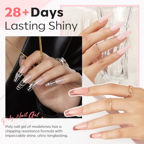 Modelones Poly Extension Gel Nail Kit, 6 Colors Pink Nude with 48W Nail Lamp Slip Solution 3D Bow Nail Charms Decoration Rhinestone Glitter Kit for Nail Manicure Beginner Starter Kit DIY at Home - Image 2