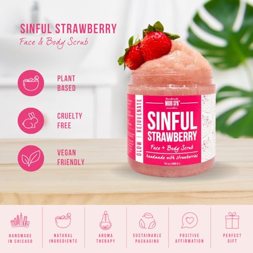 Mojo Spa Sinful Strawberry Superfood Face & Body Scrub | Strawberry Scent | Moisturizing Sugar Based Exfoliator | 10 oz - Image 2