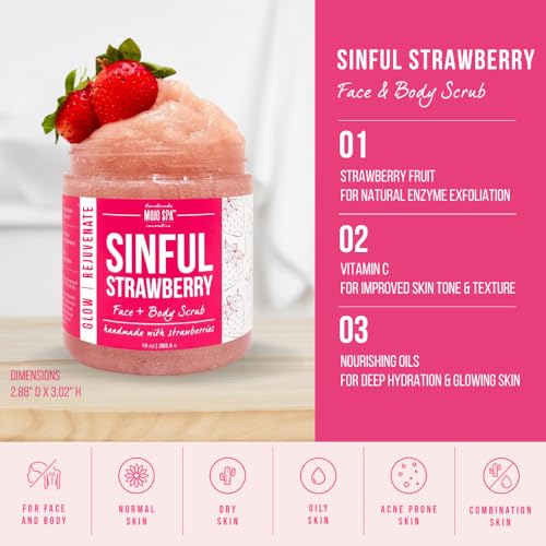 Mojo Spa Sinful Strawberry Superfood Face & Body Scrub | Strawberry Scent | Moisturizing Sugar Based Exfoliator | 10 oz - Image 3