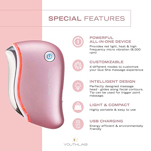 YouthLab ProSculpt Gua Sha, Ultimate Facial Scraping/Sculpting/Tightening Tool, Heat/Electric Vibration, Anti-Aging/Wrinkles, Eye/Face Puffiness, Tension Relief, Acupressure, Face Lift, Double Chin - Image 5
