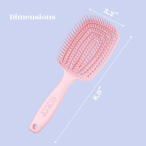 Crave Naturals FLEX DMC Detangling Brush for Thick Hair - Glide Thru Detangling Brush - Hair Brush Detangler for All Hair Types - Flexible Layers Square Paddle Hairbrush - Pink - Comfort Grip - Image 3