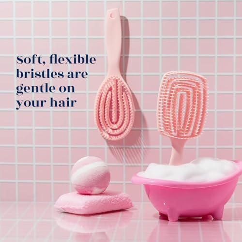 Crave Naturals FLEX DMC Detangling Brush for Thick Hair - Glide Thru Detangling Brush - Hair Brush Detangler for All Hair Types - Flexible Layers Square Paddle Hairbrush - Pink - Comfort Grip - Image 4