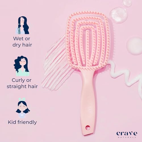Crave Naturals FLEX DMC Detangling Brush for Thick Hair - Glide Thru Detangling Brush - Hair Brush Detangler for All Hair Types - Flexible Layers Square Paddle Hairbrush - Pink - Comfort Grip - Image 6