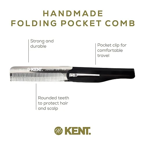 Kent 20T Black Graphite Handmade Folding Pocket Comb for Men, Fine Tooth Hair Comb Straightener for Everyday Grooming Styling Hair, Beard or Mustache, Use Dry or with Balms, Saw Cut, Made in England - Image 4