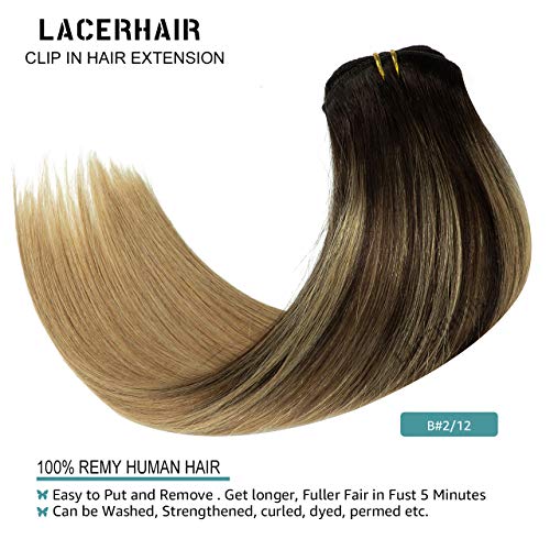 Lacer Balayage Clip in Hair Extensions B#2/12 Darkest Brown to Light Golden Brown Color Remy Human Hair Extensions Clip in Real Natural Hair Extensions Straight Thick 120g 16 Inch - Image 5