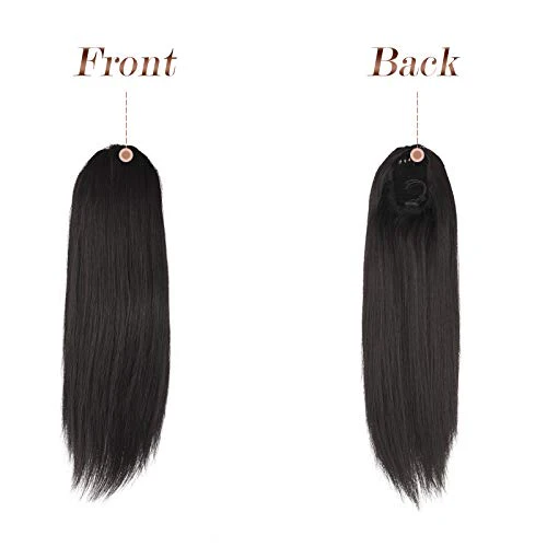FESHFEN Straight Ponytail Extensions Long Drawstring Natural Synthetic Pony Tail Hair Pieces Clip in Ponytails Hairpieces for Women, Black Brown 14 inch - Image 2