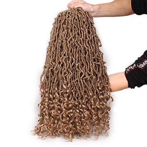 Leeven 24 Inch Pre-looped Goddess Locs Crochet Hair 7 Packs Brown Curly Wavy New Faux Locs Twist Braiding Hair Long Synthetic Soft Locs Crochet Braids Hair With Curls At The Ends 12 Strands/Pack (27#) - Image 2