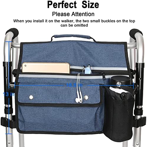 Wheelchair Storage Bag, Double-Sided Armrest Pouch with Cup Holder and Reflective Strip, for Wheelchairs and Walkers (Blue) - Image 2