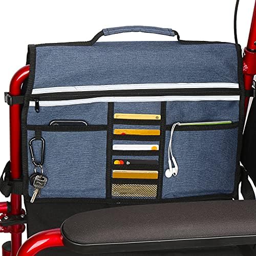 Wheelchair Storage Bag, Double-Sided Armrest Pouch with Cup Holder and Reflective Strip, for Wheelchairs and Walkers (Blue) - Image 3