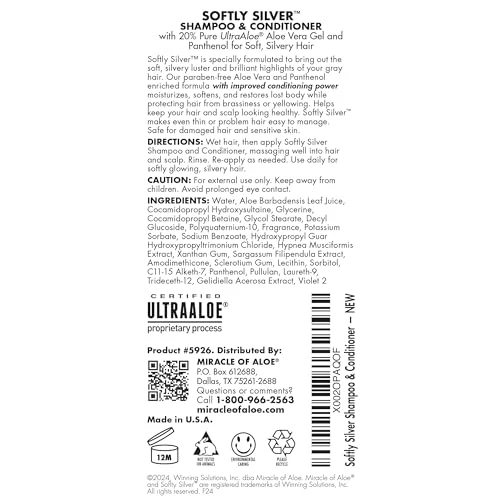 Softly Silver Shampoo Improved Conditioning formula for Gray Hair, 2 in 1 Purple Restorative Hair Wash for Mature Hair, Adds Luster, Bounce & Body, with Panthenol and 20% Pure UltraAloe - Image 4